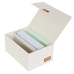 LOVE IT STORE IT Premium Aufbewahrungsbox mit Deckel - Fotobox mit 3 Fächern - Leinen Stoff - Klappdeckel - Magnetischer Verschluss - Beige - 23x18x12 cm