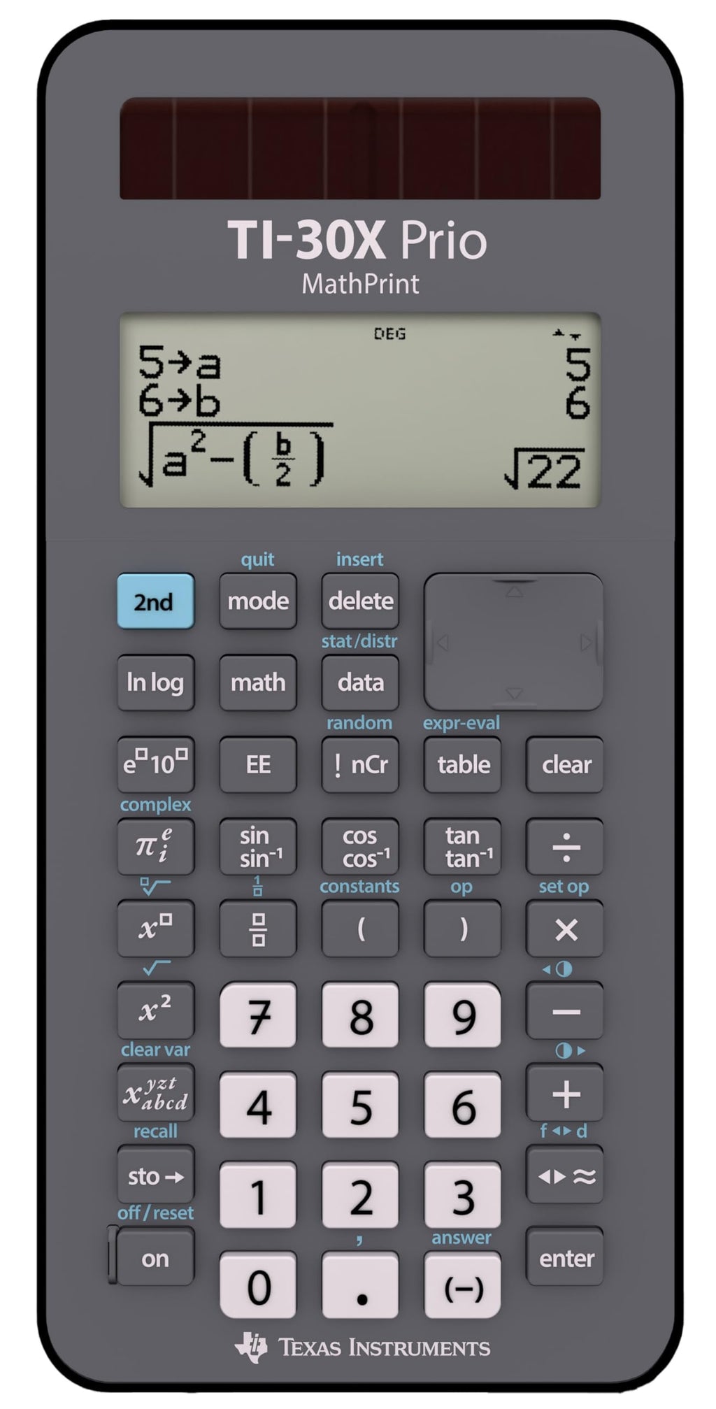 Texas TI-30X Prio MathPrint Wissenschaftlicher Schulrechner (IQB, Solar/Batterie) Grau