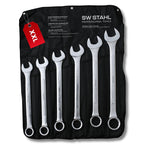 SW-Stahl 00927L Jumbo Gabelringschlüsselsatz I 6 teilig I 34-50mm extra lang I aus Carbonstahl I inkl. Rolltasche I Maulringschlüssel