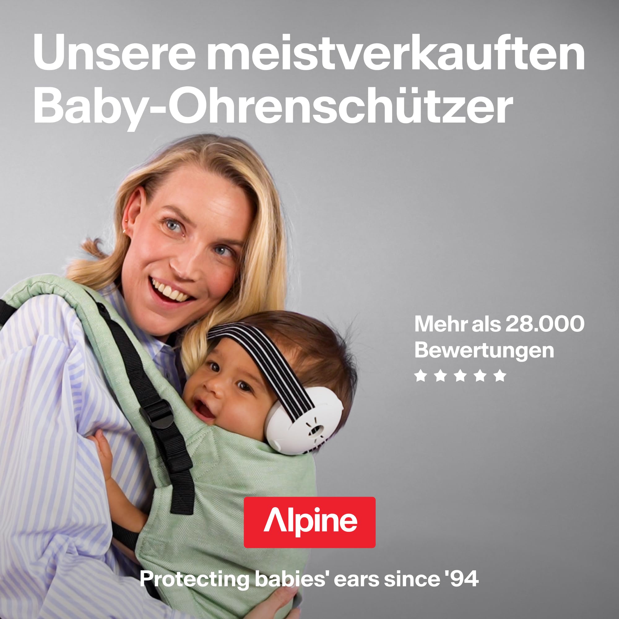 Alpine Muffy Baby Klassik - Gehörschutz für Babys - Verstellbares ANTI-SLIP-Kopfband bis 36 Monate - In Deutschland auf Sicherheit getestet - Lärmschutz Kopfhörer verhindert Gehörschäden, Schwarz