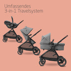 Maxi-Cosi Zelia S Trio Kinderwagen 3 in 1 Komplettset, 0-4 Jahre, bis 22 kg, Zusammenklappbar, Kompakt, Verstellbarer Baby Kinderwagen, mit CabrioFix S i-Size Babyschale, Zubehör, Wickeltasche, Grau