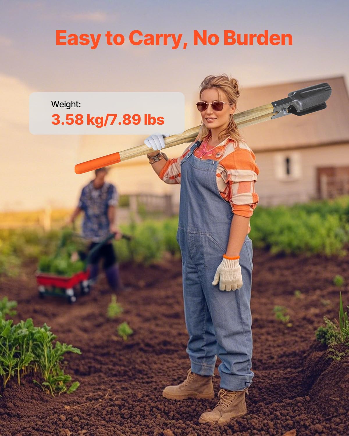 VEVOR Erdlochausheber 146cm, robuster Erdlochheber mit Holzgriff, Handbagger mit Skalenmarkierungen und Metallklinge, Pfostenlochspaten-Werkzeug zum Graben von Gartenarbeiten im Freien