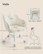 SONGMICS Homeoffice Stuhl, Drehstuhl, Schreibtischstuhl, höhenverstellbar, bis 110 kg belastbar, atmungsaktiver Sherpa-Stoff und PU, für Arbeitszimmer, Schlafzimmer, cappuccinobeige OBG019W01