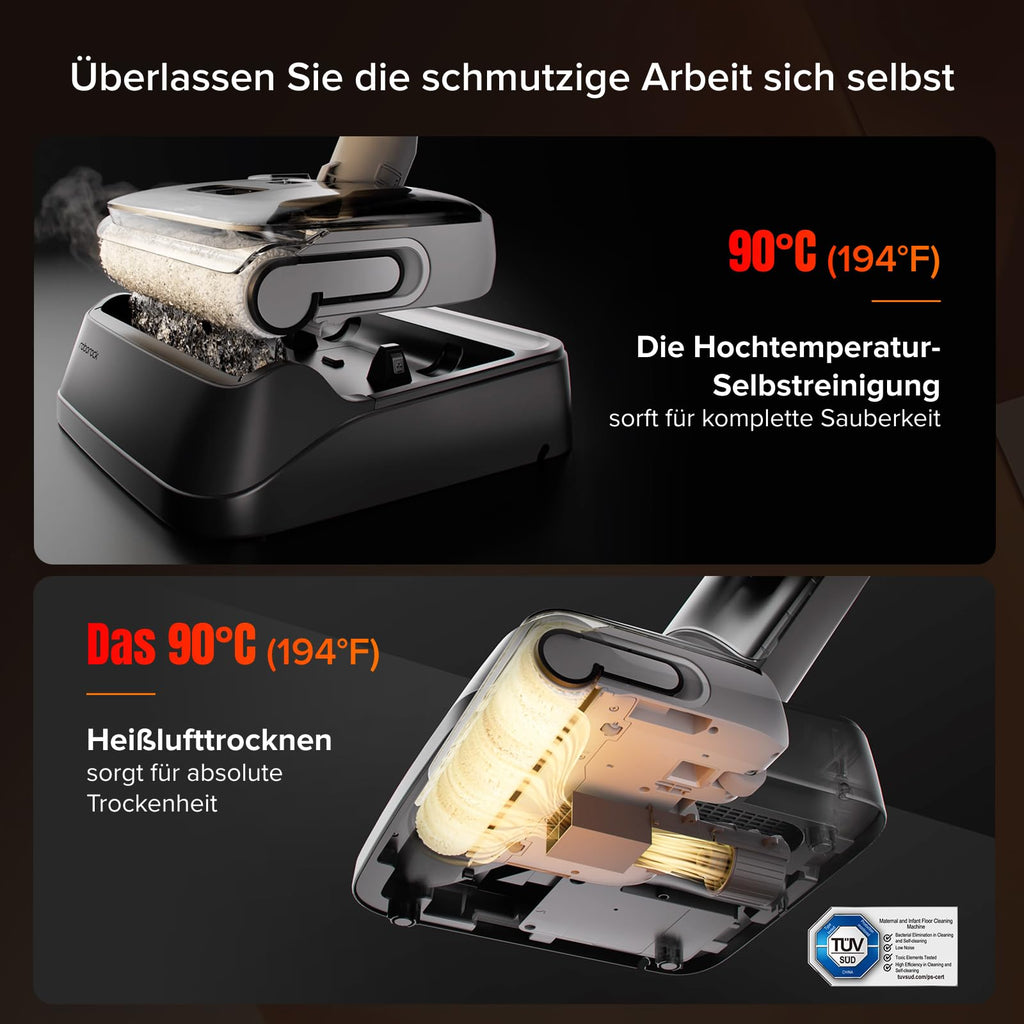roborock F25 GT Nass Trockensauger, 180° Lay-Flat Saugwischer, 90°C Hochtemperatur Selbstreinigung, 20.000 Pa Akku Staubsauger mit Wischfunktion, Wischsauger Kabellos Anti-Tangle für HarteBoden