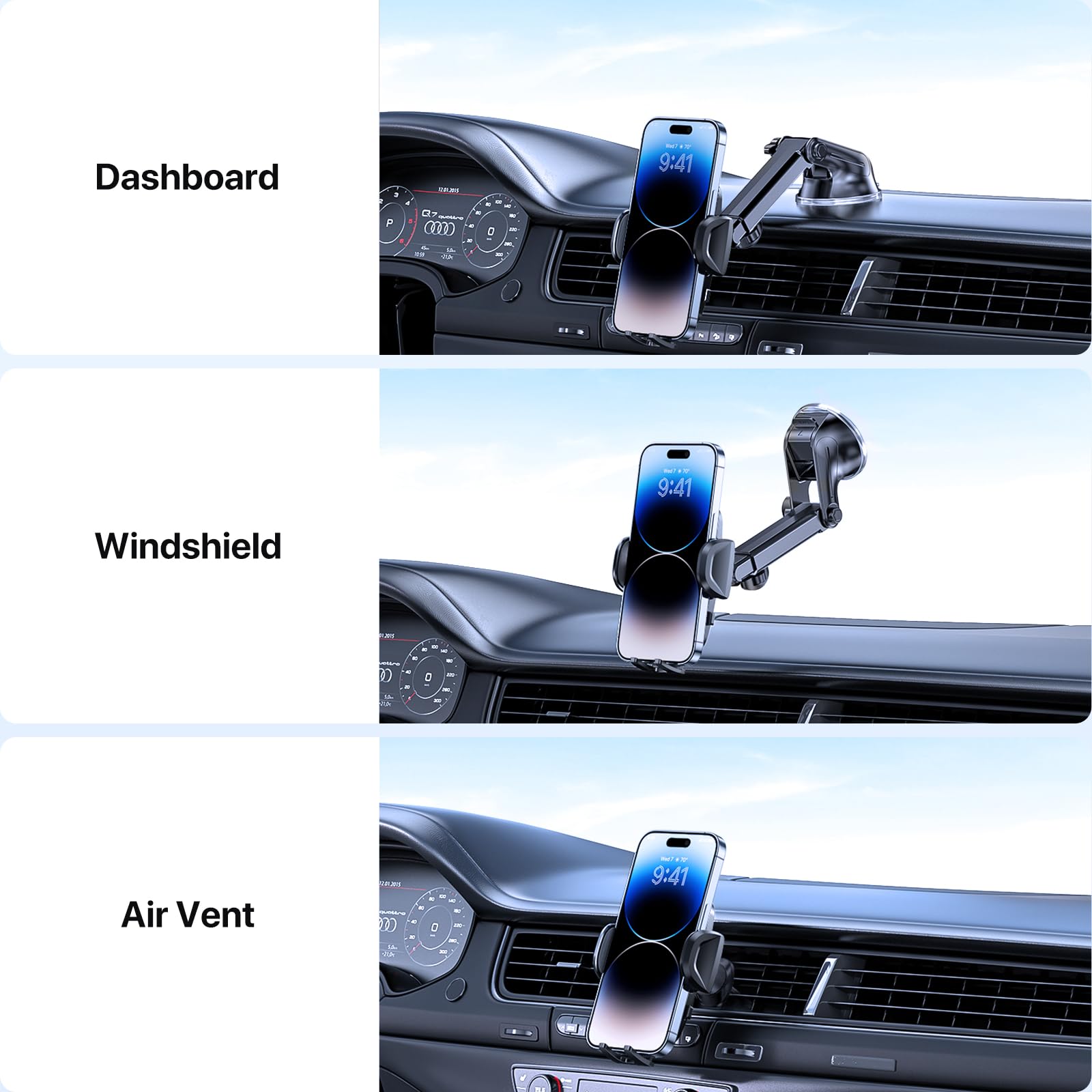 Miracase Handyhalterung Auto[Verbesserter Saugnapf&Metall-Doppelhaken] Handyhalter Auto Lüftung Armaturenbrett Windschutzscheibe, KFZ Handy Halterung für iPhone Samsung Galaxy Alle Smartphones