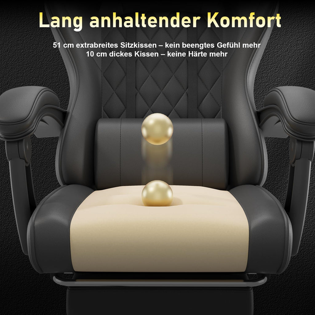 JUMMICO Gaming Stuhl, Schreibtischstuhl mit Massagefunktion,Bürostuhl Ergonomisch mit Fußstütze,150 kg, Schwarz