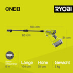 RYOBI 18 V ONE+ Akku-Mitteldruckreiniger RY18PW22A-0, 3in1 Düse, Turbodüse, 15°-Fächerstrahl für die allgemeine Reinigung, ohne Akku & Ladegerät