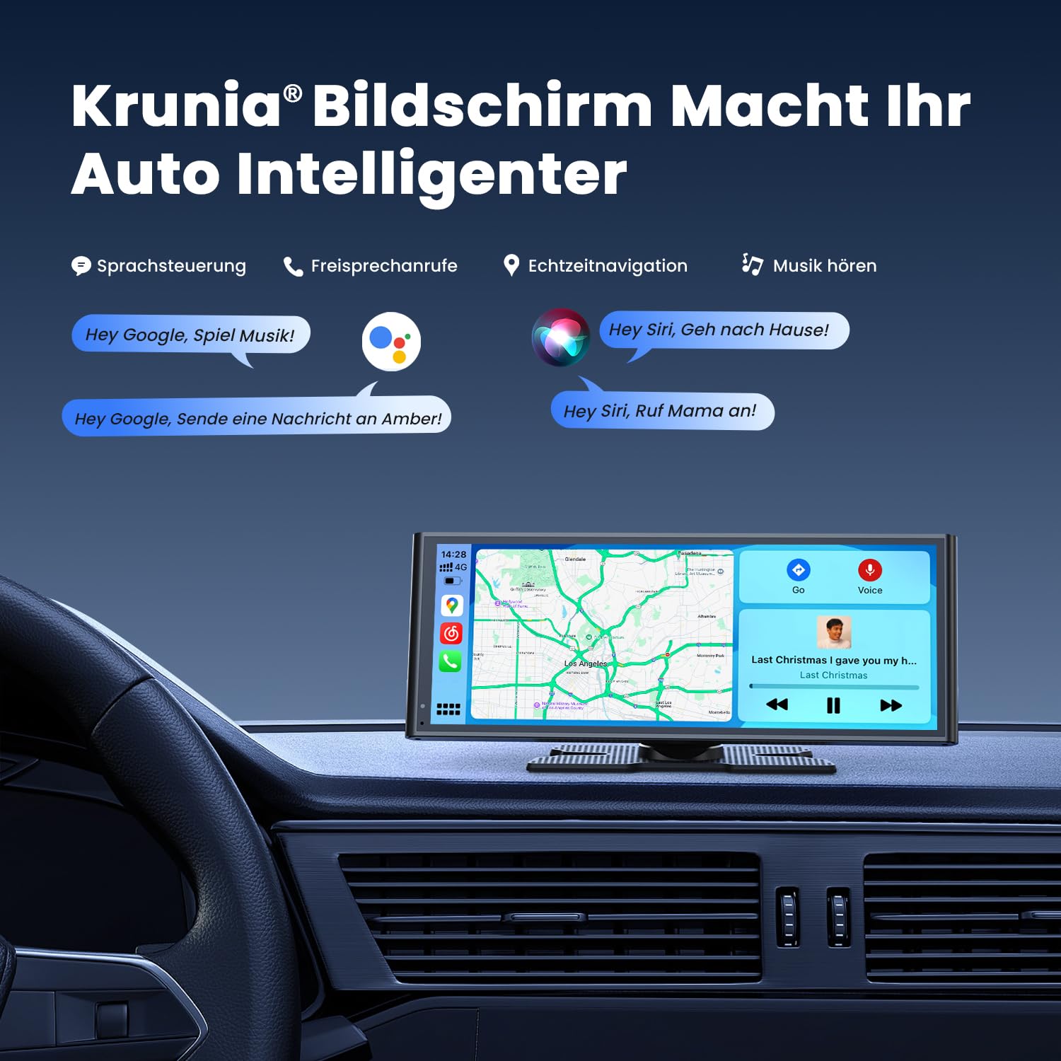 Krunia 9,26" Drahtloses Tragbares CarPlay Display für Apple CarPlay & Android Auto, OTA-Updates, Rückfahrkamera, Mirror Link, Bluetooth 5.0, Sprachsteuerung, GPS-Navigation, FM