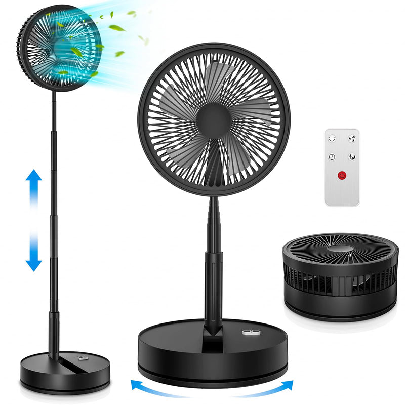 Oszillierender Ventilator Leise mit Fernbedienung, 9" Mini USB Tragbarer Tischventilator Standventilator, 7200mAh Akku Batterie Table Floor Fan mit Timer für Hause Schlafzimmer Büro Outdoor Reise