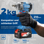 Dong Cheng Akku Schlagschrauber 18V, Bürstenloser Drehschlagschrauber1/2”, 488N.m, 3-Gang-Getriebe, mit 4 Schlagstecknüssen, inkl. 4000mAh Akku und 2A Ladegerät im Heavy-Duty-Tragekoffer