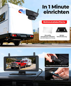 Solar Rückfahrkamera Kabellose 7,2 Zoll 1080P HD : Split Screen Monitor mit Starkem Signal Schnelle 1 Min Installation DVR Aufnahme Tragetasche Rückfahrkameras für Wohnmobil, LKW, Anhänger, Camper