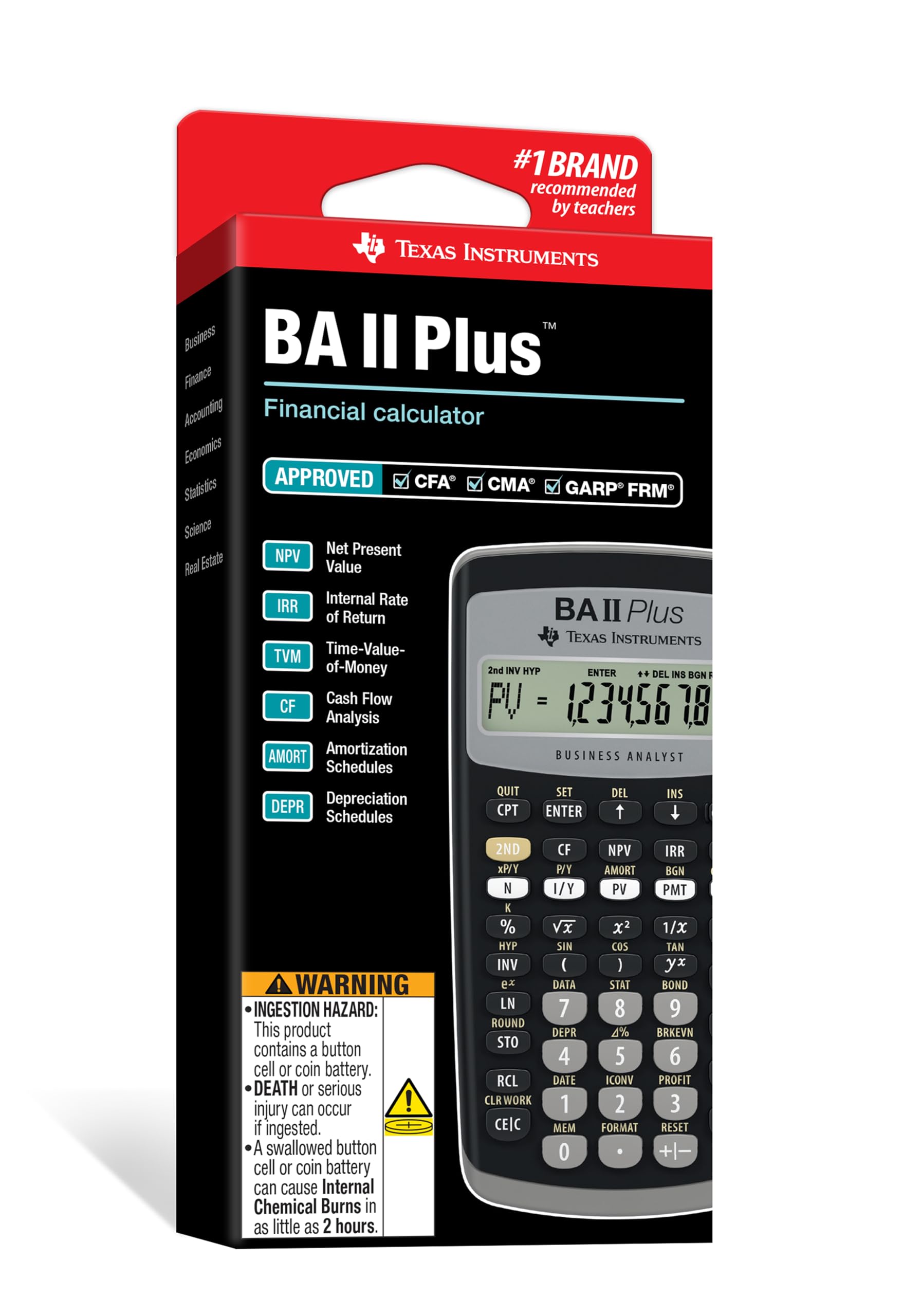 Texas Instruments BA II Plus Taschenrechner (Hosentasche, finanziell, Schwarz, Knöpfe, Akku)