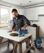 Bosch Professional 18V System Akku Stichsäge GST 18V-125 B (mit Bügelhandgriff, Neigungsschnitte bis zu einem Winkel von 45°, 1x Stichsägeblatt, Absaug-Set)