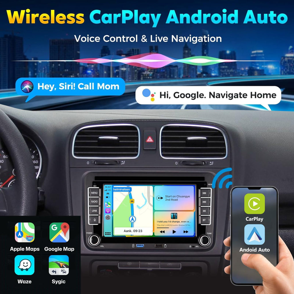 KTTCORLP Linux Autoradio Mit Bildschirm für Golf 5 6 VW Polo 6R T5 Passat Touran Seat mit Navi FM/AM, WLAN, Apple Carplay, Android Auto, Lenkrad Strg, DAB AutoTouch Display 7 Zoll