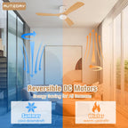 AUTODAY Holz Deckenventilator mit Beleuchtung dimmbarem LED 24W Leiser DC-Motor 38W 132 cm hölzern Deckenventilator mit licht Fernbedienung mit Memory-Funktion 6 Geschwindigkeiten 1/3/6H Timer