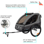 Tiggo VS Kinderanhänger 360° Drehbar mit Federung 2in1 Fahrradanhänger mit Buggy Set Jogger 5-Punkt Gurt Fahrrad Anhänger für 1 bis 2 Kinder max. 40kg (Dunkel Grau)