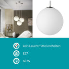 EGLO Pendellampe Rondo, 1 flammige Pendelleuchte, Hängeleuchte aus Metallin Silber, Glas in Opal matt weiß, E27 Fassung, Ø 30 cm