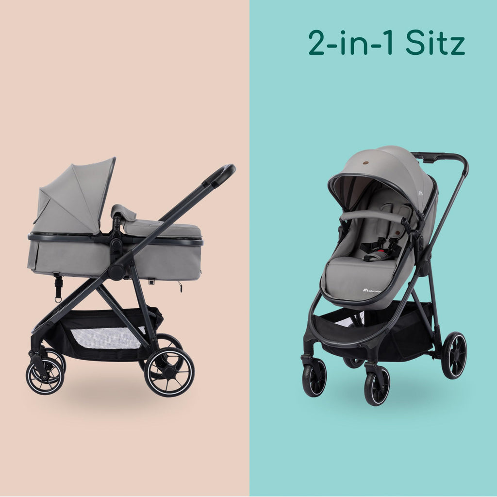 Bebeconfort Breeze Trio, Baby Kinderwagen 3 in 1 mit Kindersitz, 0-22 kg (0-4 Jahre), Reversibler & Leichter Kinderwagen Set, i-Size Kindersitz, Kompakter Faltmechanismus, Mineral Grey