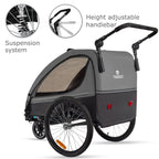 Tiggo VS Kinderanhänger 360° Drehbar mit Federung 2in1 Fahrradanhänger mit Buggy Set Jogger 5-Punkt Gurt Fahrrad Anhänger für 1 bis 2 Kinder max. 40kg (Dunkel Grau)