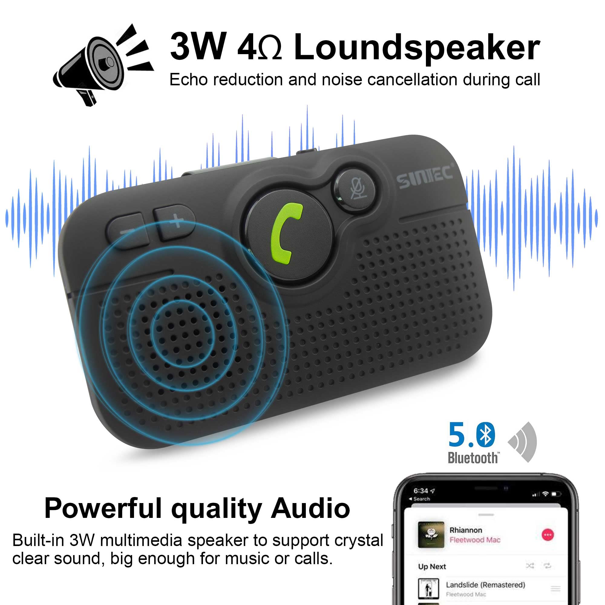 Bluetooth Freisprecheinrichtung für Auto mit Clip, 3W Lautsprecher Freisprechanlage integriertes Mikrofon Automatische Wiederverbindung Siri und G-oogle Assistant Kompatibilität Dual-Telefon Support