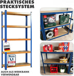KARAT schwerlastregal - Steckregal, Kellerregal, Lagerregal, Werkbank - Traglast bis 1250 kg - Schnelle Montage & Standsicher (Blau-Orange, 180 x 120 x 45 cm)