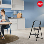 Hailo K44 StandardLine Klapptritt - 2-stufige Trittleiter aus Stahl mit großen Stufen und Anti-Rutsch-Matten - Arbeitshöhe bis 2,46 m - Gewicht: 4,8 kg - Schwarz