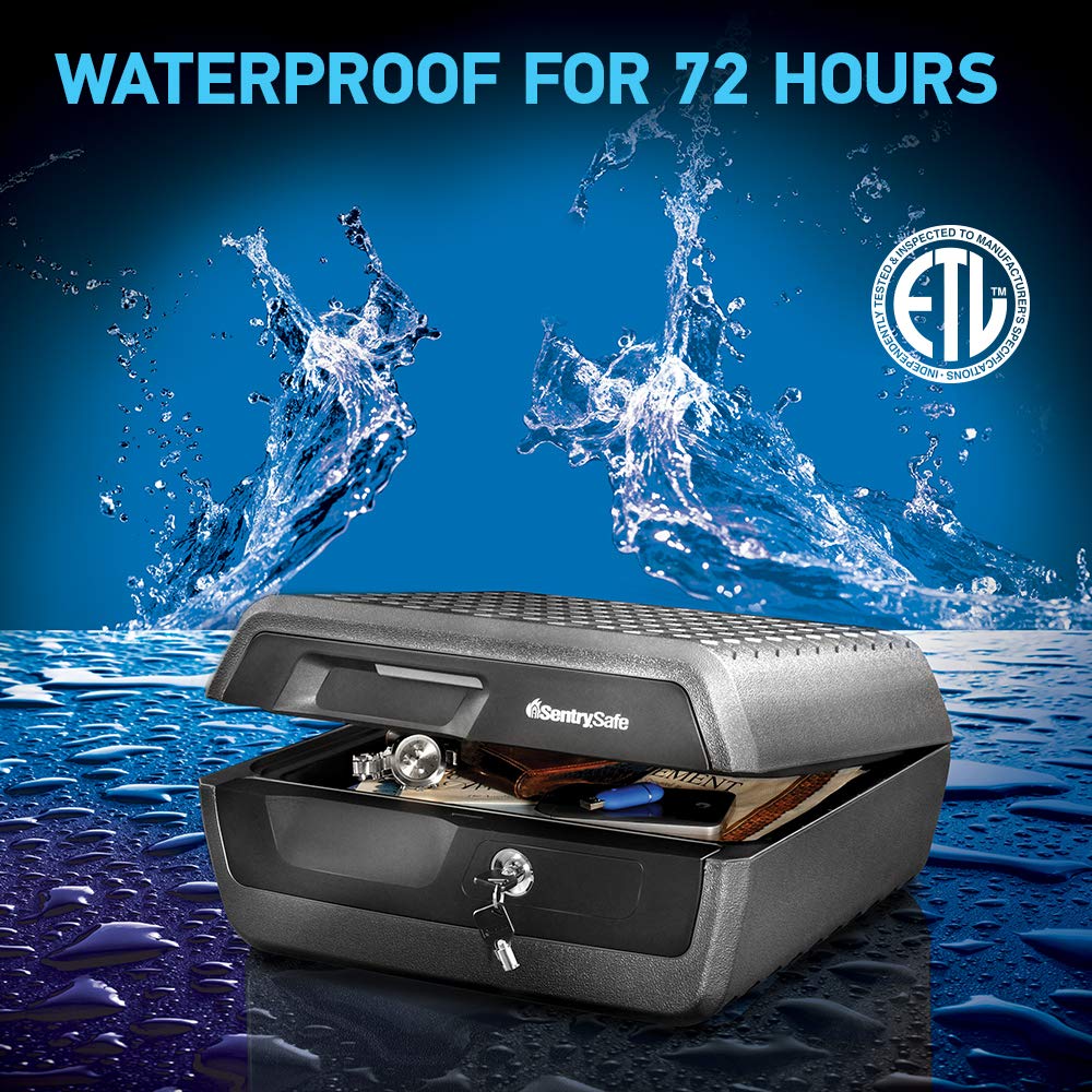 Sentry Safe CHW30220 Feuerfeste und wasserdichte Tresorbox mit Schlüsselschloss, Feuer- und Wassertruhe Safe für Wertsachen, Grau & Schwarz, 0,36 Kubikfuß, 7,6 x 16,5 x 14,8 Zoll