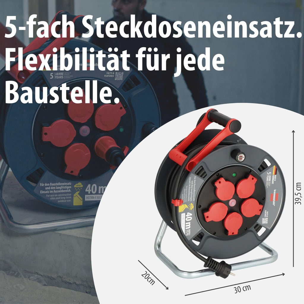 Brennenstuhl Professional Kabeltrommel 300 KU 4100 (40m Kabel in schwarz, aus Spezialkunststoff, Baustelleneinsatz und ständiger Einsatz im Außenbereich, Made in Germany)