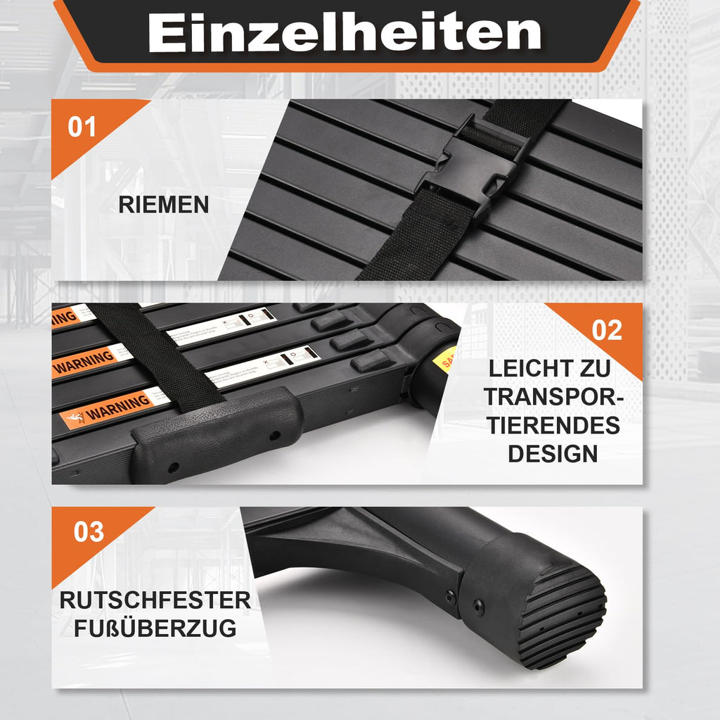 HBTower Teleskopleiter 3,2 m aus Aluminium, Klappbare Ausziehleiter mit Rutschfesten Füßen, Leicht & Kompakt, Tragkraft 150 kg, Ideal für Deckenarbeiten & Dachböden, Schwarz