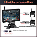 Hikity Rückfahrkamera Kabellos 7" Camper-Set mit 2 Geteilte Rück Kamera mit Nachtsicht IP67 Wasserdicht+Videoaufzeichnung für LKW, Anhänger Bus PKW Wohnmobile Vans 12V-24V