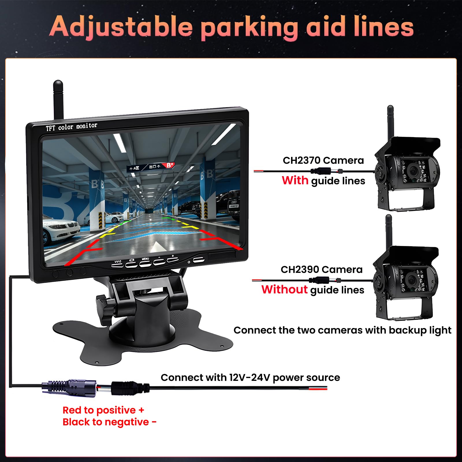 Hikity Rückfahrkamera Kabellos 7" Camper-Set mit 2 Geteilte Rück Kamera mit Nachtsicht IP67 Wasserdicht+Videoaufzeichnung für LKW, Anhänger Bus PKW Wohnmobile Vans 12V-24V