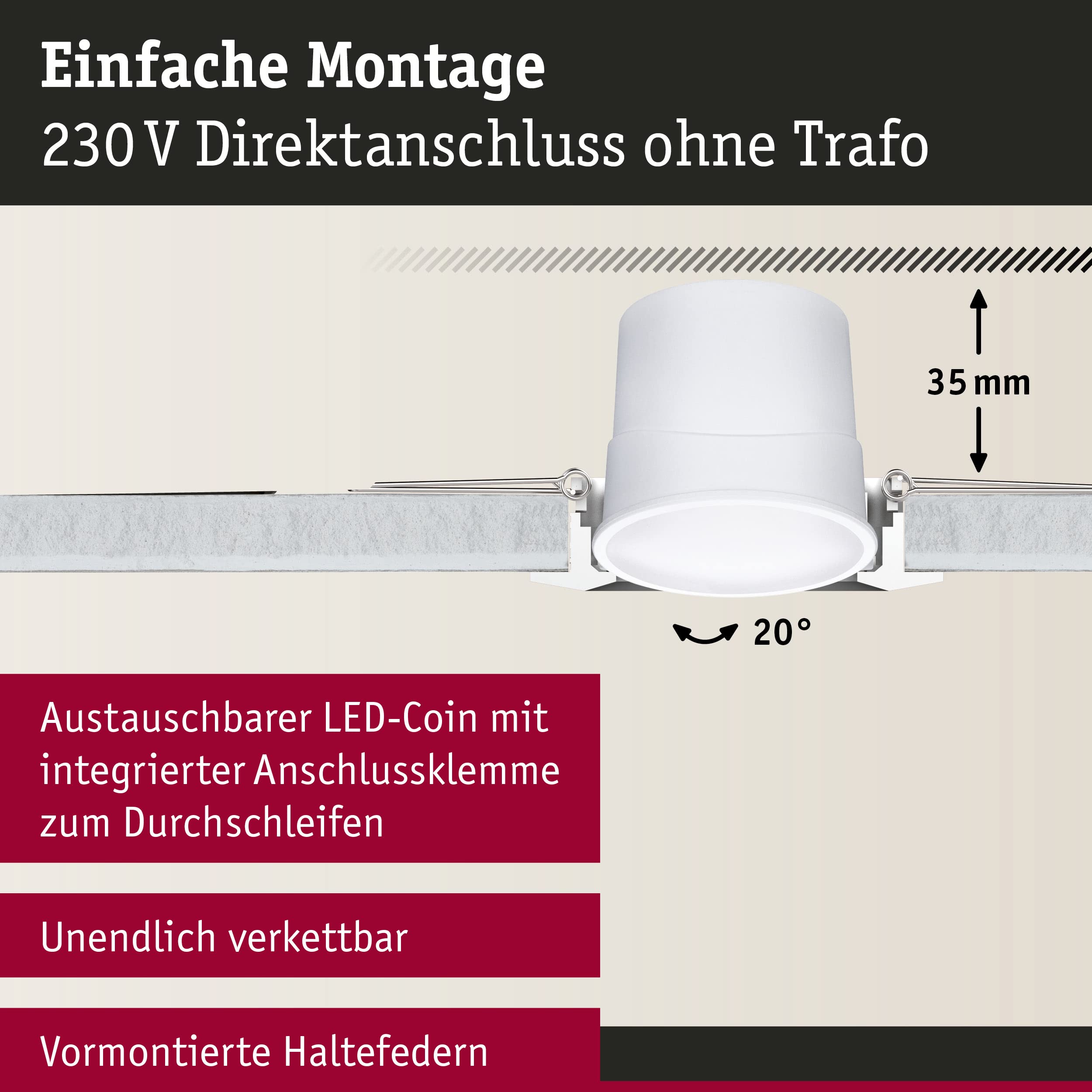Paulmann 92465 LED Einbauleuchte Base Smart Home Zigbee Basisset schwenkbar rund 230V 3x4,9W 3x430lm dimmbar 90mm Schwarz matt Metall 3000K