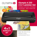 Olympia A 230 Laminierset 4-in-1 | Heiß- und Kaltlaminierung | Laminiergerät mit Eckenrunder, Papierschneider & Laminierfolien | Blasenfreies Laminieren | Überhitzungsschutz | Laminiergerät A4