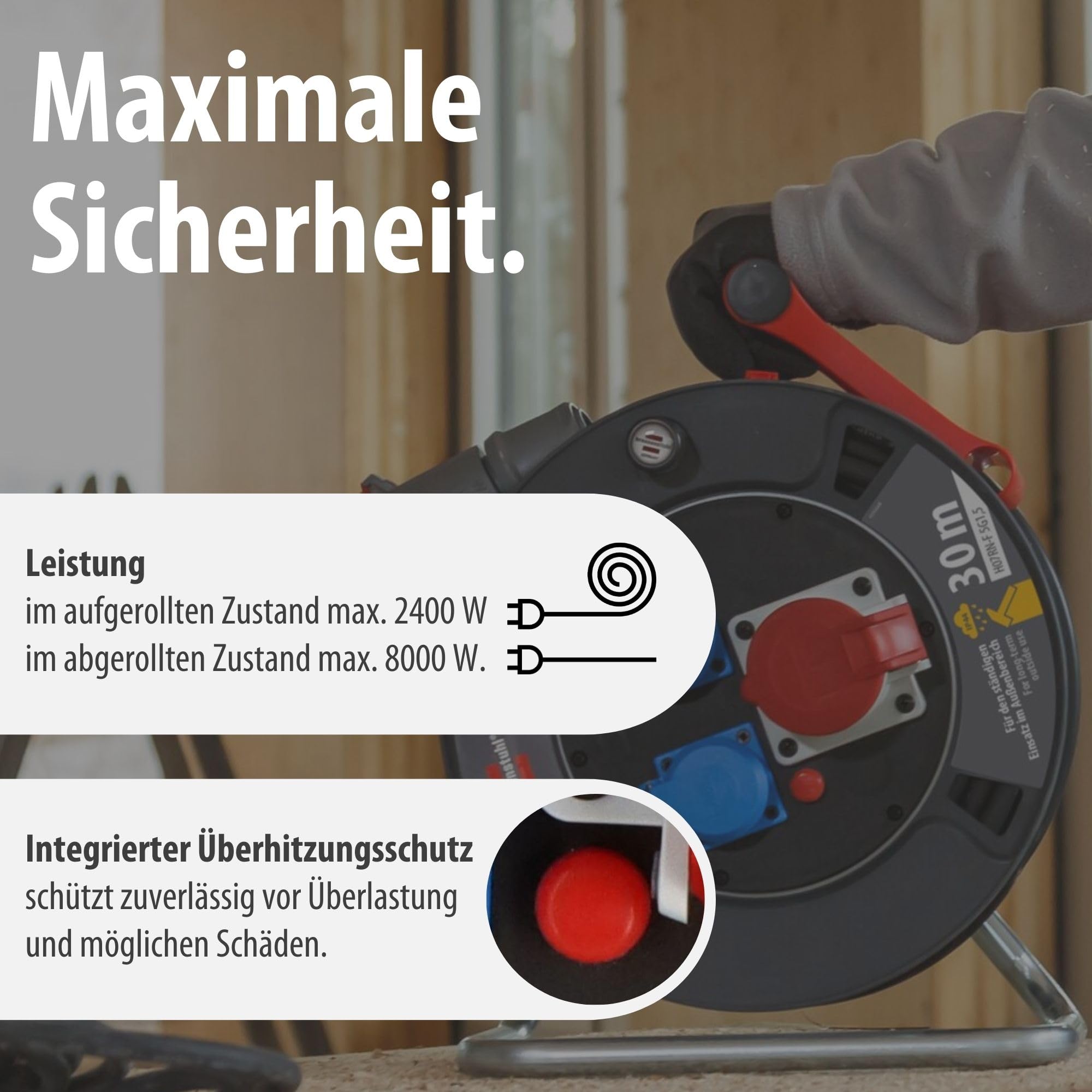 Brennenstuhl Garant CEE 1 V2 IP44 Kabeltrommel (CEE-Kabeltrommel mit 30m Kabel in schwarz, ständiger Einsatz im Außenbereich IP44, Made in Germany)