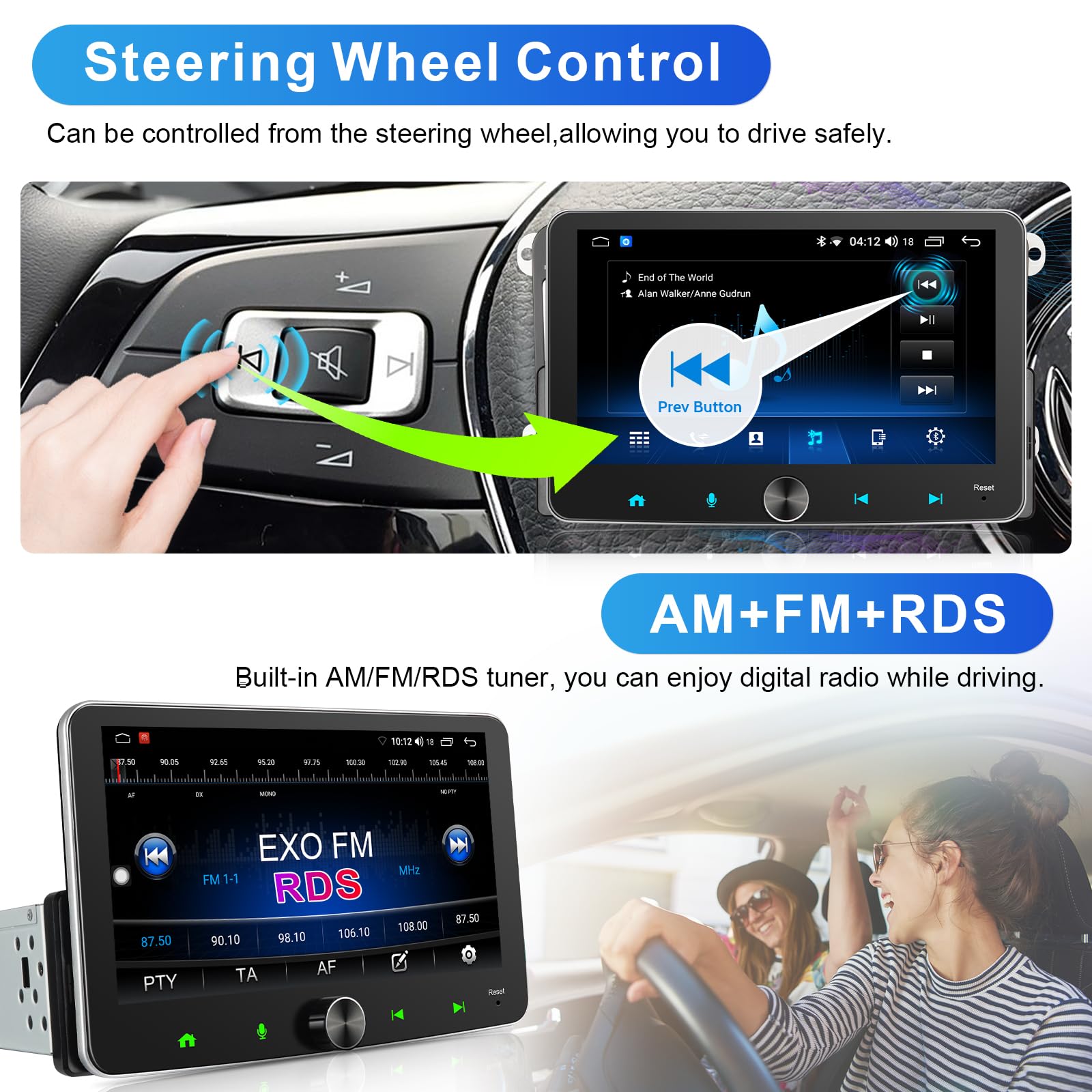Android Autoradio 1din mit Navi 7 Zoll Bildschirm Android Auto & Wireless CarPlay Auto Radio Touch Display mit Bluetooth AM/FM WiFi GPS SWC RDS 2G+32G