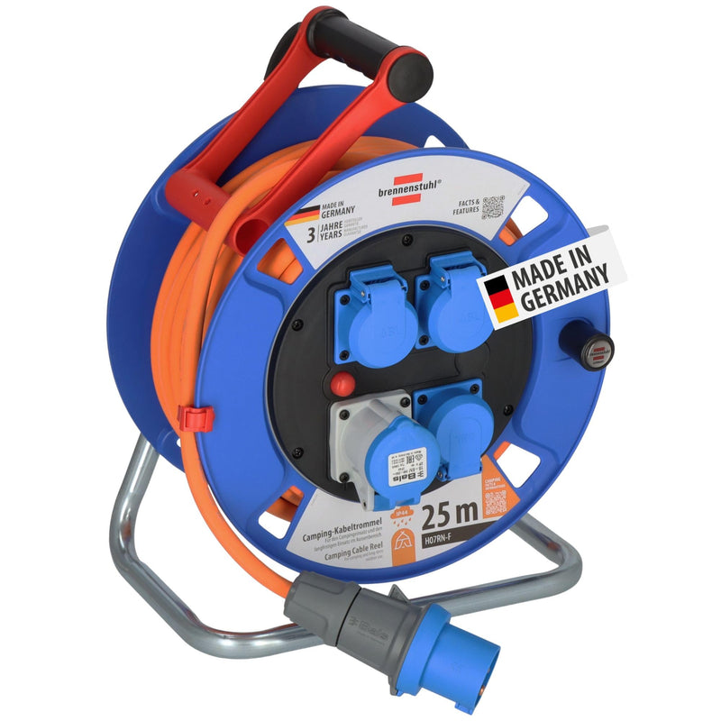 Brennenstuhl Garant Camping-Kabeltrommel/CEE 230V Kabeltrommel 25m (H07RN-F 3G2,5 Kabel in der Signalfarbe orange, für den ständigen Einsatz im Außenbereich IP44, Made in Germany)