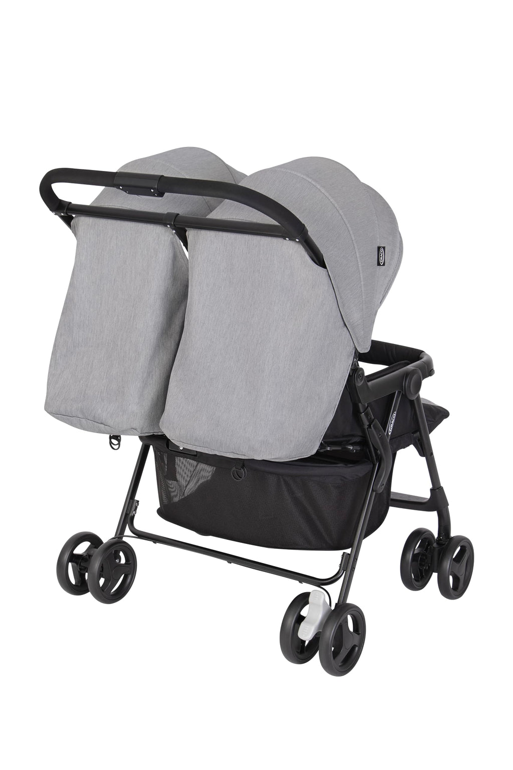 Graco DuoRider™ Doppel-Kinderwagen, Geschwisterwagen, ab Geburt bis ca. 3 Jahre (15 kg), leicht, schnell zusammenklappbar, freistehend, großer Staukorb, inkl. Regenverdeck, grau, Steeple Gray