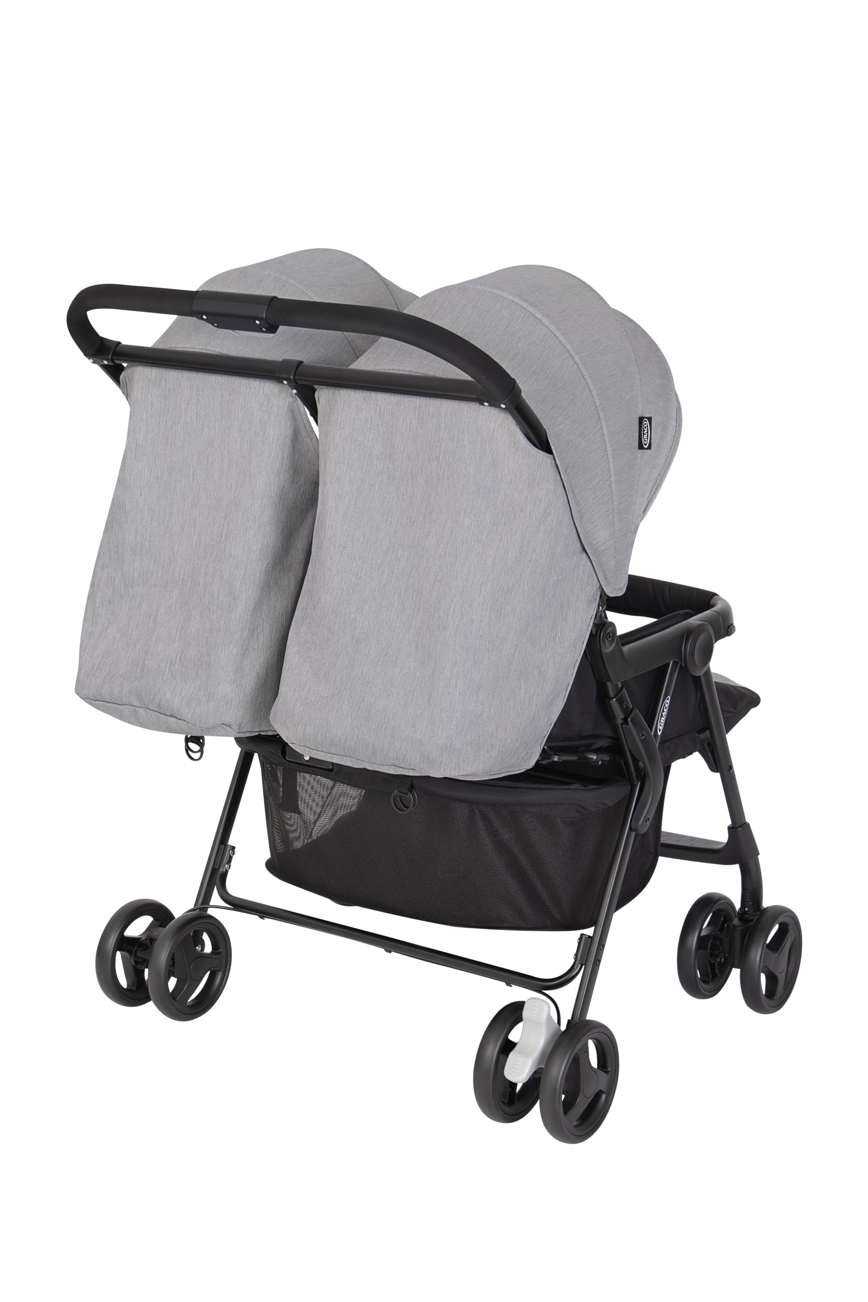 Graco DuoRider™ Doppel-Kinderwagen, Geschwisterwagen, ab Geburt bis ca. 3 Jahre (15 kg), leicht, schnell zusammenklappbar, freistehend, großer Staukorb, inkl. Regenverdeck, grau, Steeple Gray