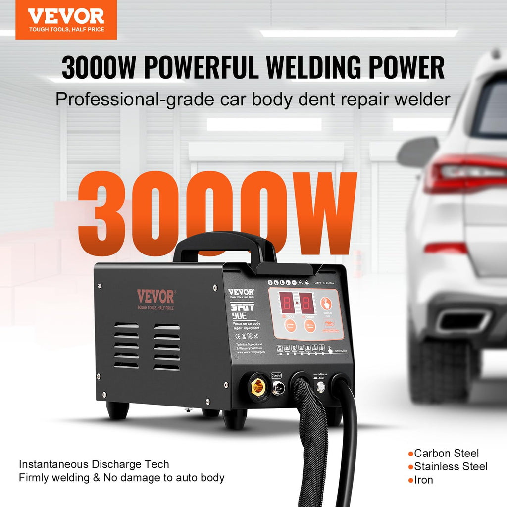 VEVOR Ausbeulspotter, 3kW, Dellenreparaturset mit 2 Schweißpistolen, automatisches/manuelles Schweißen & 7 Modi, Punktschweißgerät zur Dellenreparatur für Autokarosserie, Dellenzieher für Autos & LKWs