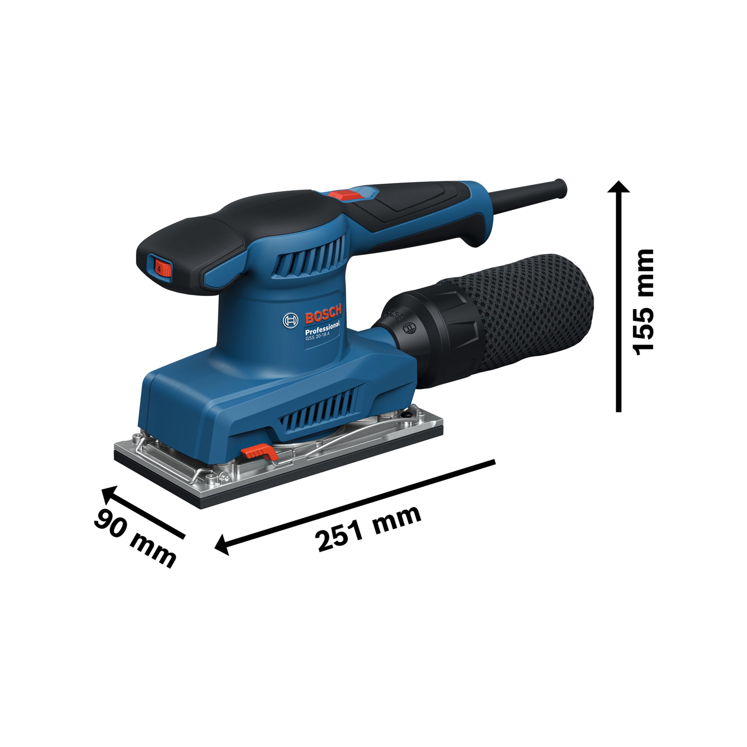 Bosch Professional kabelgebundener Schwingschleifer GSS 20-18 A (inkl. Staubbeutel, Schleifplatte)