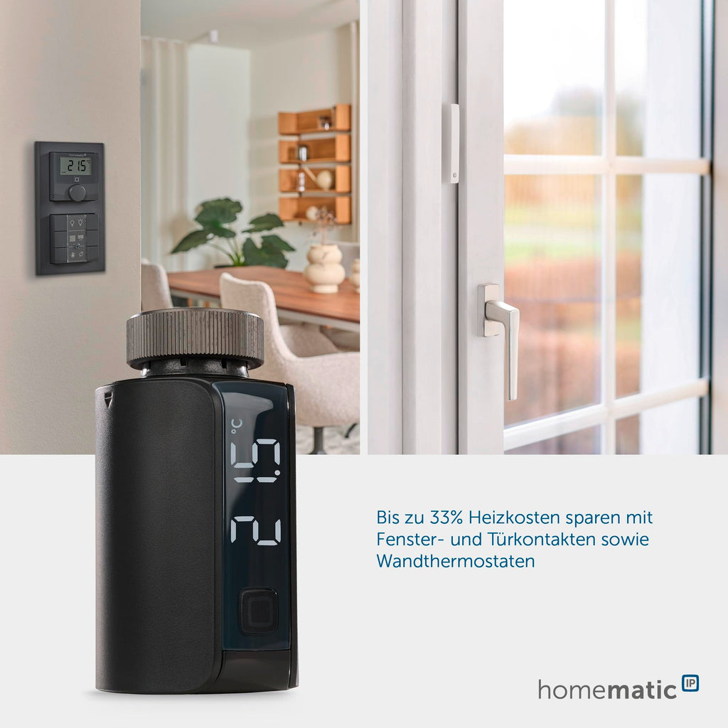 Homematic IP Smart Home Heizkörperthermostat – Evo, anthrazit, digitaler Thermostat Heizung, Steuerung per App, Alexa, Google Assistant, einfache Installation, Energie sparen, 156650A0