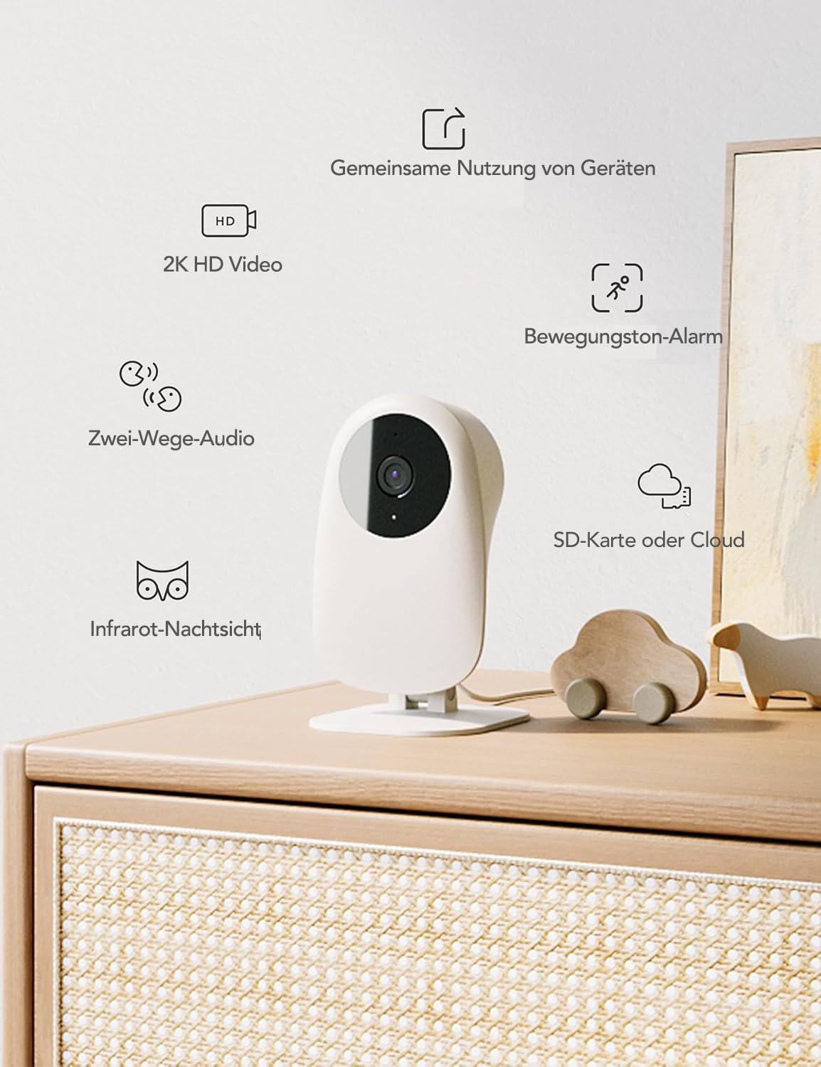 nooie Babyphone mit Kamera, Baby Kamera WLAN, Baby Monitor with Camera und APP, Gegensprechfunktion 1080P HD Nachtsicht Kompatibel mit Alexa und 2.4Ghz WiFi, Bewegungs Geräuscherkennung, Indoor