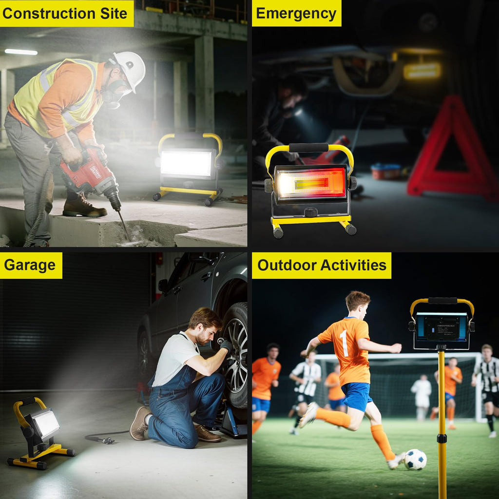 SYLSTAR LED Baustrahler Akku, 80W 7000Lumen LED Strahler Akku Arbeitsleuchte mit 6 Modi, Tragbar Arbeitsscheinwerfer für Werkstatt Baustelle Garage Camping Außen Beleuchtung