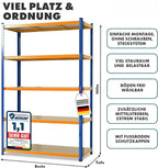 KARAT schwerlastregal - Steckregal, Kellerregal, Lagerregal, Werkbank - Traglast bis 1250 kg - Schnelle Montage & Standsicher (Blau-Orange, 180 x 120 x 45 cm)