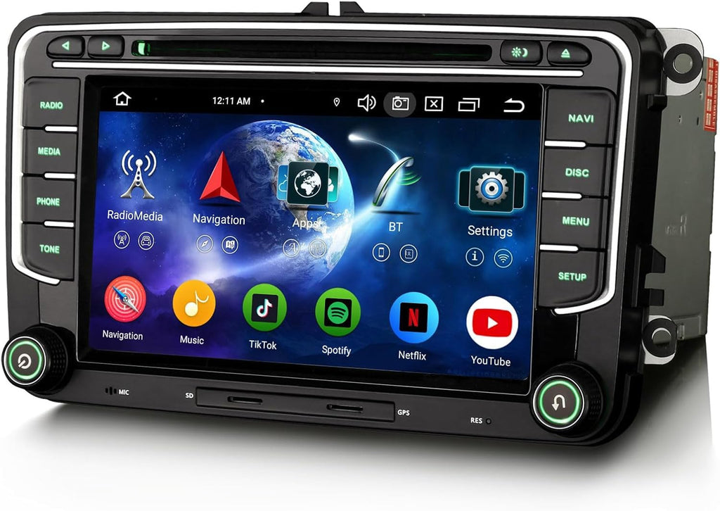 Erisin Android 14 4GB+64GB 8-Kern Autoradio mit CD Bluetooth GPS Navi für VW Golf 5/6 Passat B6 Polo 6R Touran Skoda Seat Tiguan Jetta T5 7" Touchscreen CarPlay Android Auto DAB+ WiFi 4G A2DP Canbus