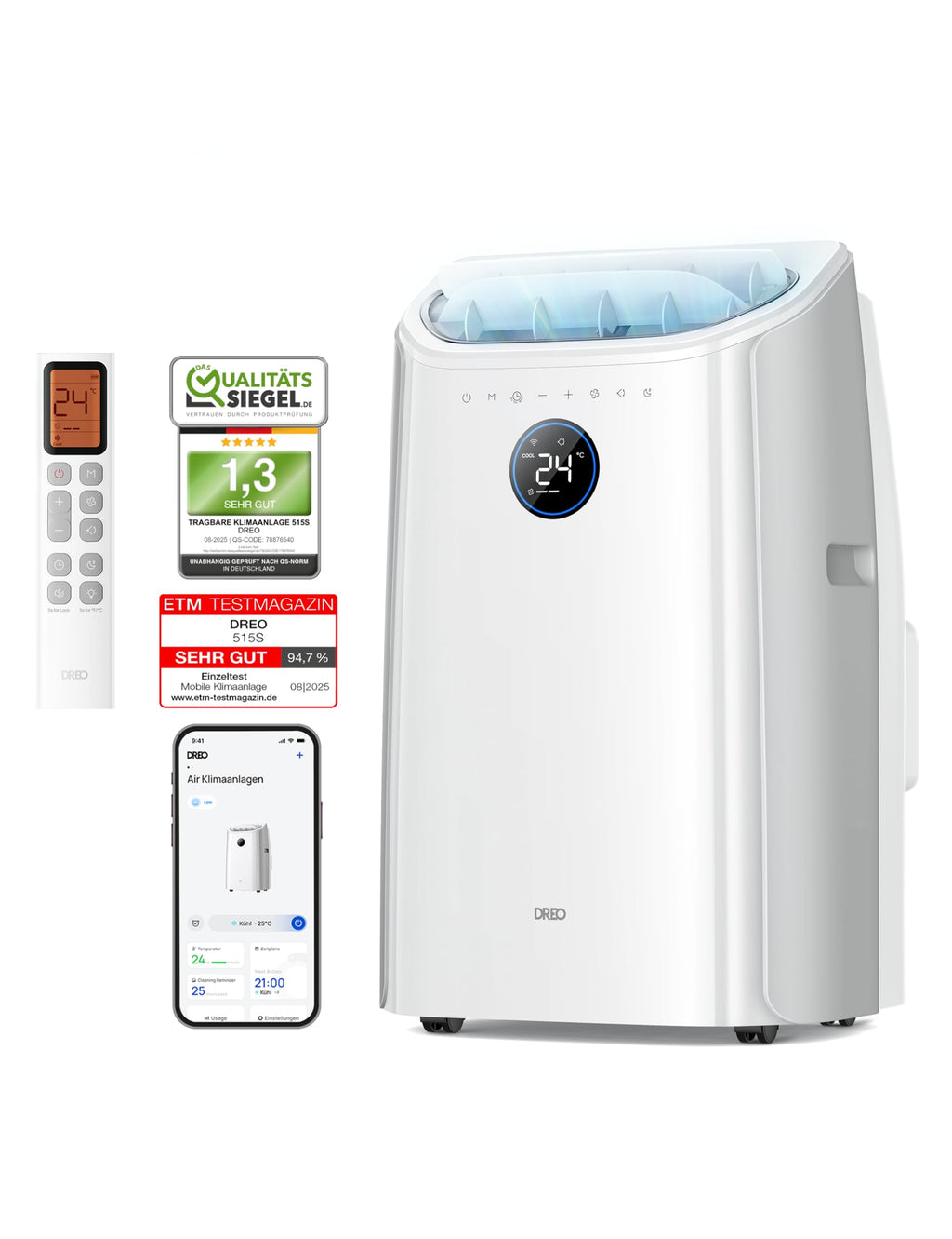 Dreo Tragbare Klimaanlagen, 10.000 BTU AC Einheit für Schlafzimmer mit Drainagefreier Kühlung, APP/Stimme/Fernbedienung, 24h Timer mit Ventilator & Luftentfeuchter, AC515S