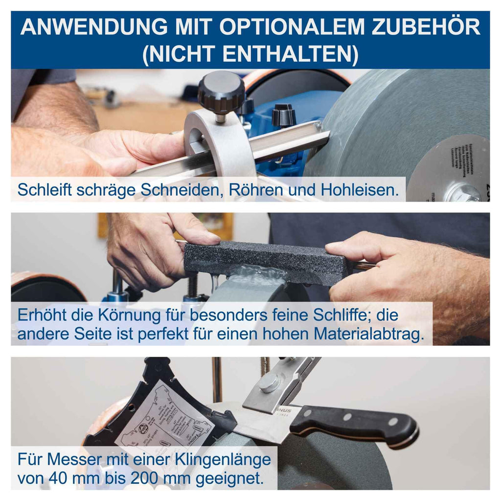 Scheppach Nass-Schleifsystem Tiger 7000s (Nass-Schleifmaschine mit 200W Induktions-Motor, Edelkorund Schleifstein 250 x 50 mm 220 Körnung | inkl. Universalvorrichtung | Abziehpaste & Winkellehre