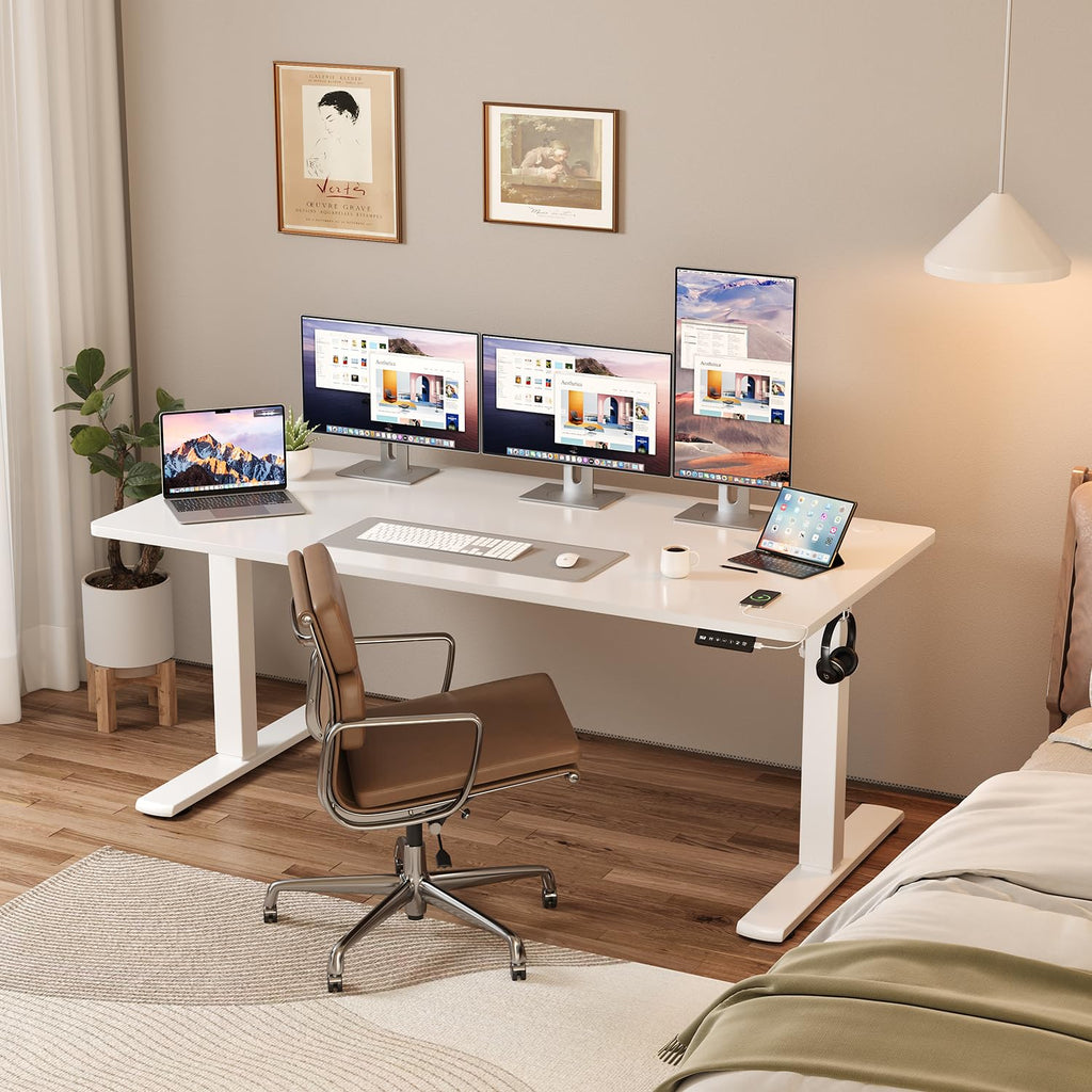 JUMMICO Elektrischer Höhenverstellbarer Schreibtisch - Steh-Sitz Tisch mit Memory-Funktion & Kompletter Tischplatte, Computertisch für Büro & Zuhause 140 x 60 cm Weiß