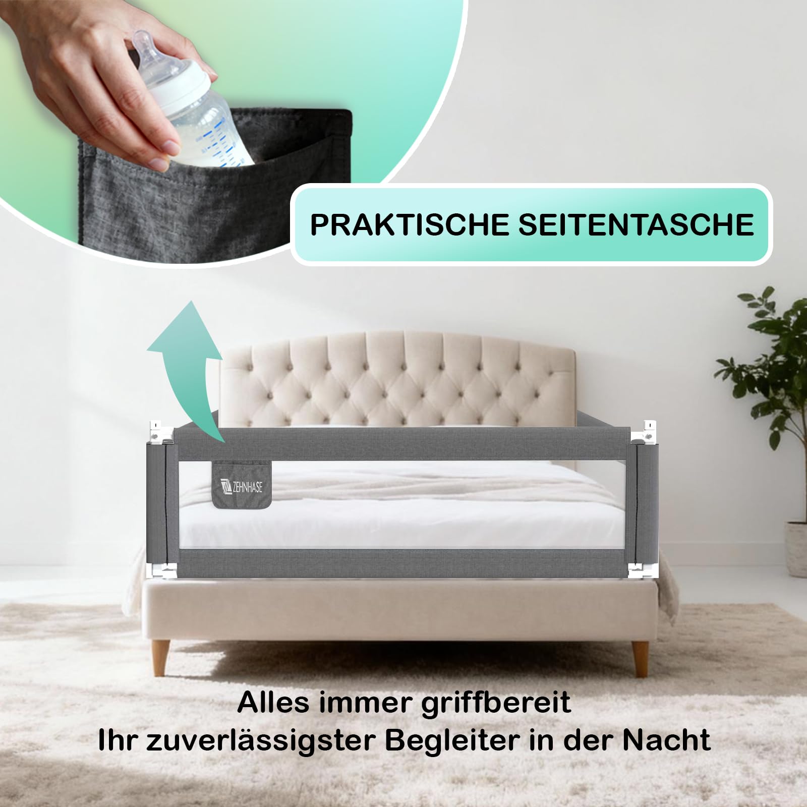 Bettgitter 140cm, Kinderbettgitter Babybettgitter Rausfallschutz für Kinder Baby - Grau 1 Seite