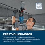Bosch Professional Bohrhammer GBH 2-21 (mit SDS plus, inkl. 3x Drill Bit SDS plus, (6/8/10 mm), Zusatzhandgriff, Maschinentuch, Tiefenanschlag, Handwerkoffer)